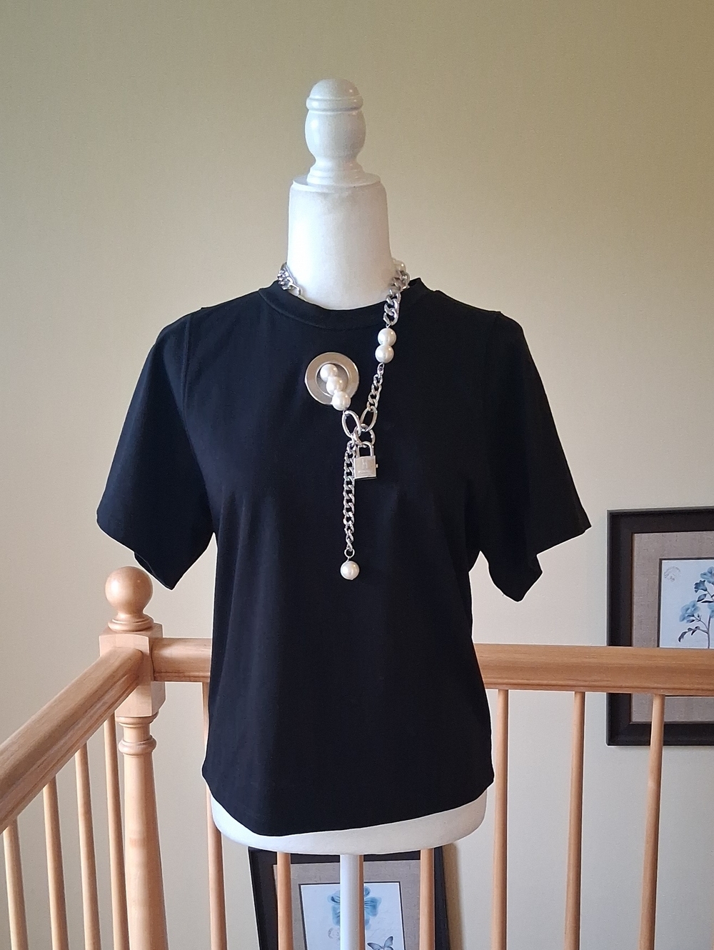 Pinko Black Short-Sleeve Tee with Chain Accent